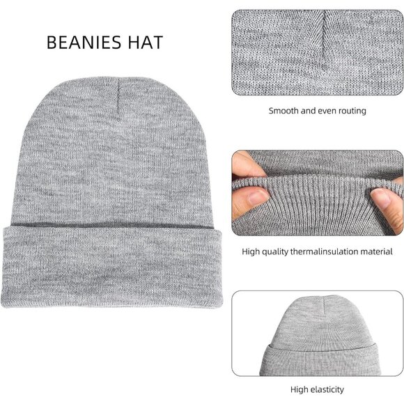 Warm Unisex Knit Beanie Hat - Stretchable Cuffed Skull Cap in Ribbed Black - Picture 5 of 6